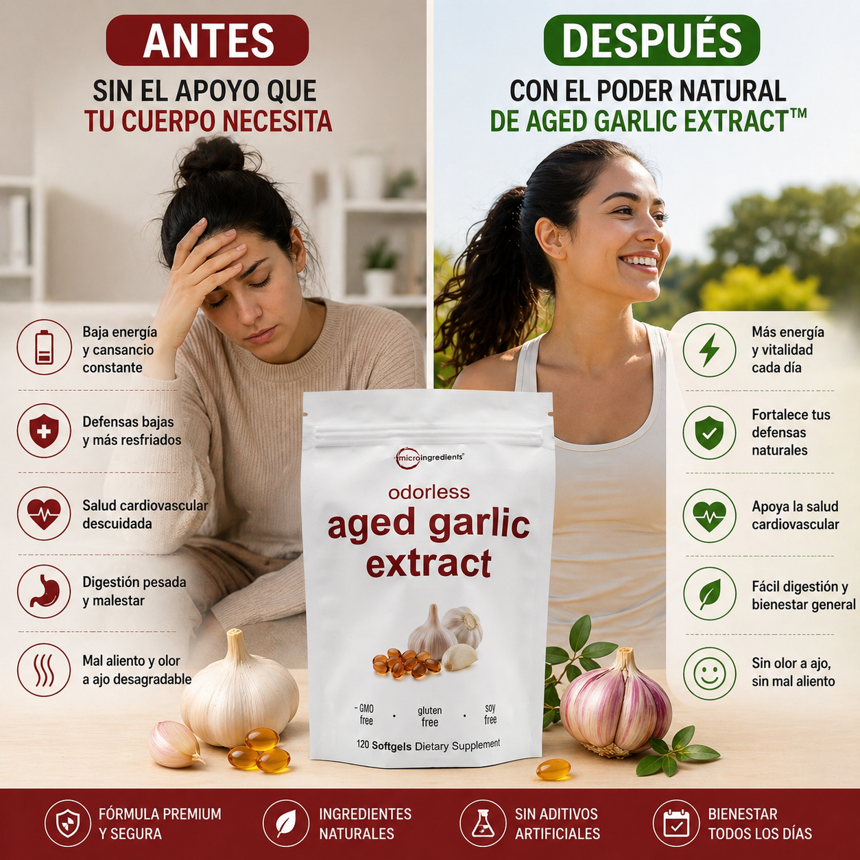 AGED GARLIC EXTRACT™ Extracto de Ajo  Sin Olor, para proteger tu corazon y defensas empieza desde hoy