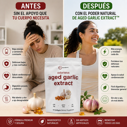 AGED GARLIC EXTRACT™ Extracto de Ajo  Sin Olor, para proteger tu corazon y defensas empieza desde hoy